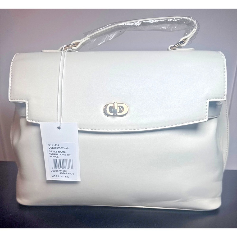 NWT | Cavalli Class Tatiana Large Top Handle Bag - White Asparagus Color